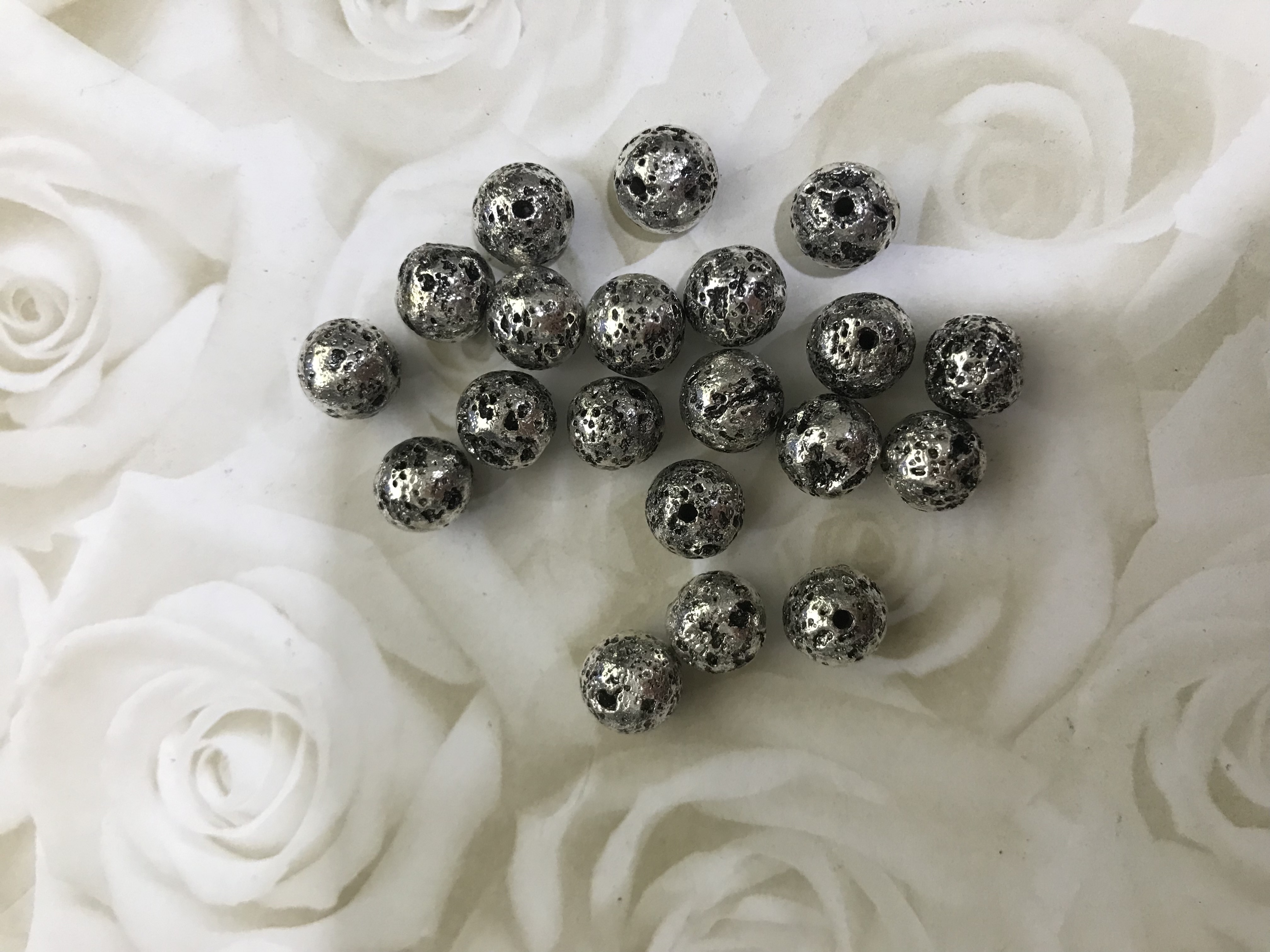 Antique Silver Electroplated Lava 8mm Beads