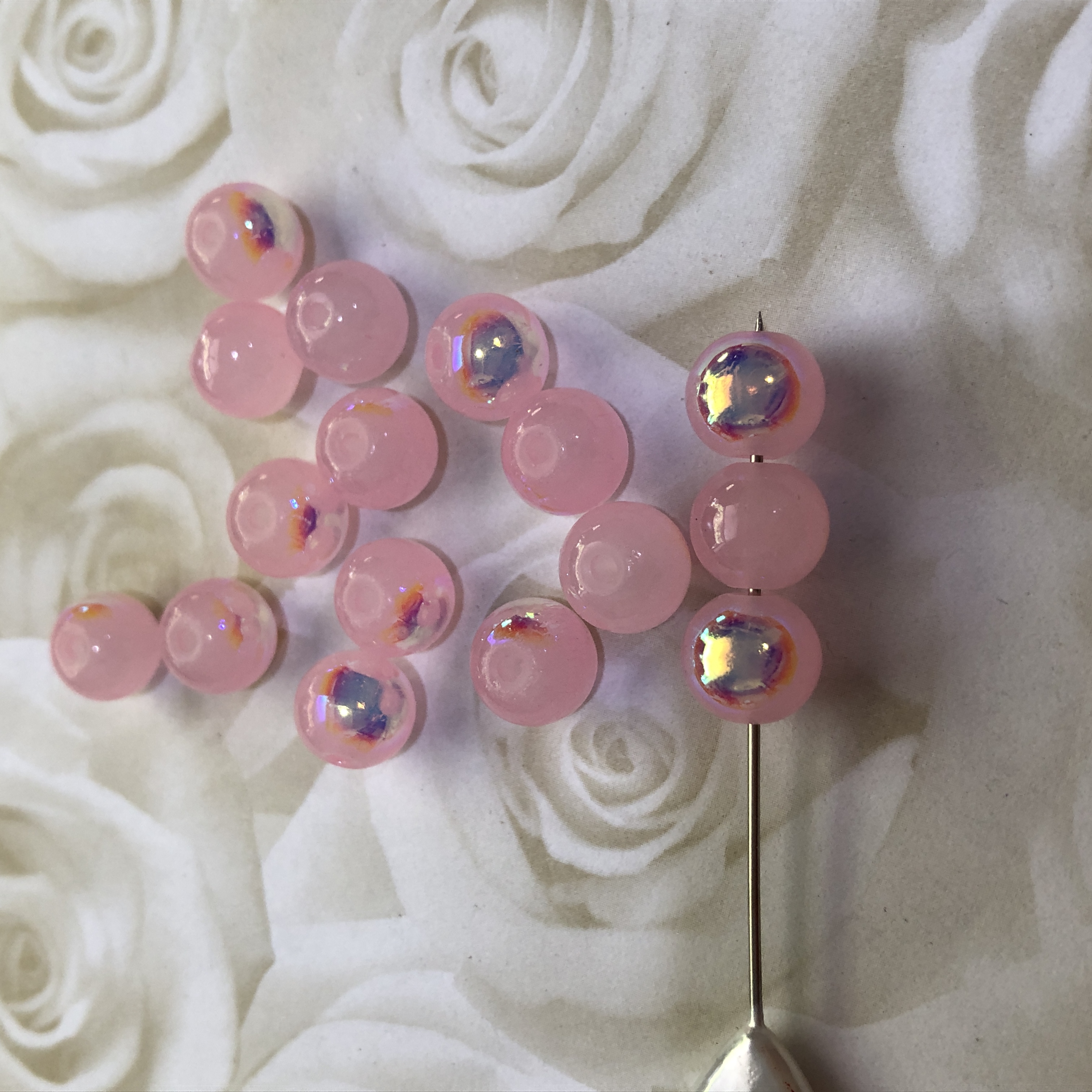 Glass Pale Pink Half Electroplated 8mm Beads