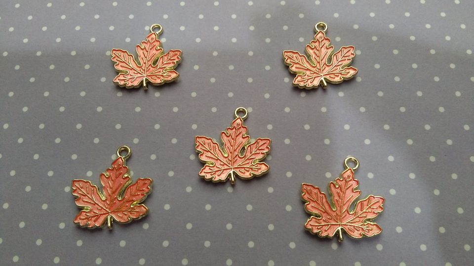 Gold Toned Burnt Orange Maple Leaf 21x21mm Charms