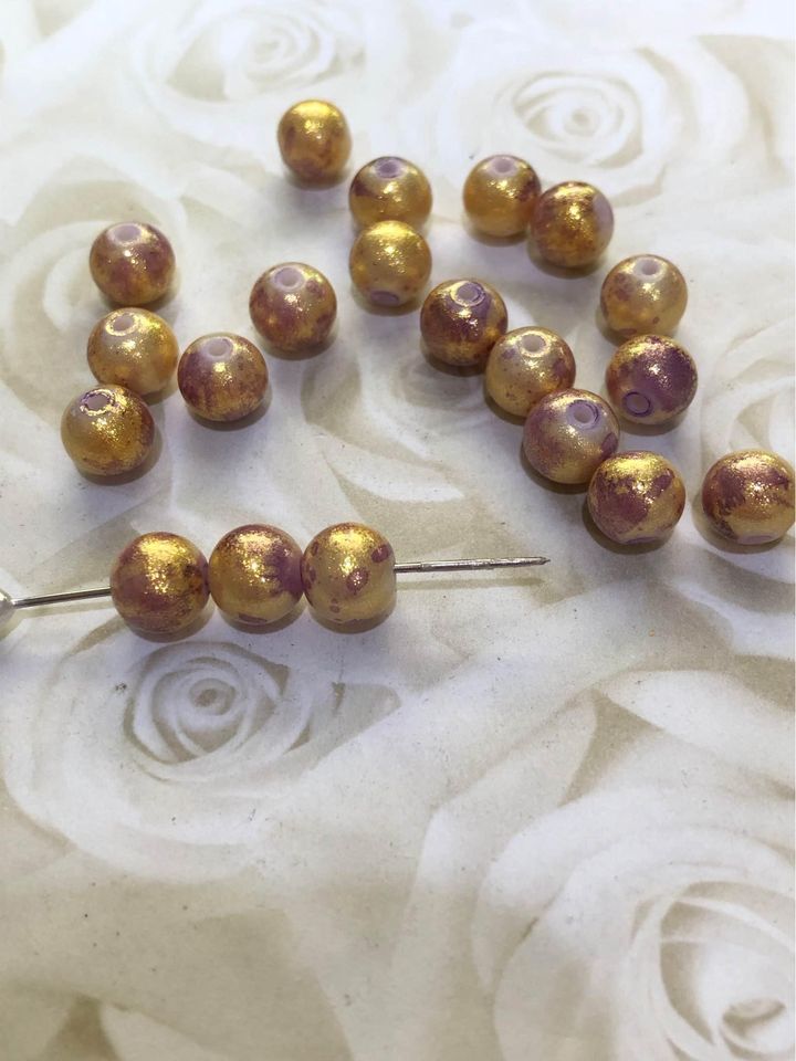 Glass Gold and Speckled Purple 8mm Beads
