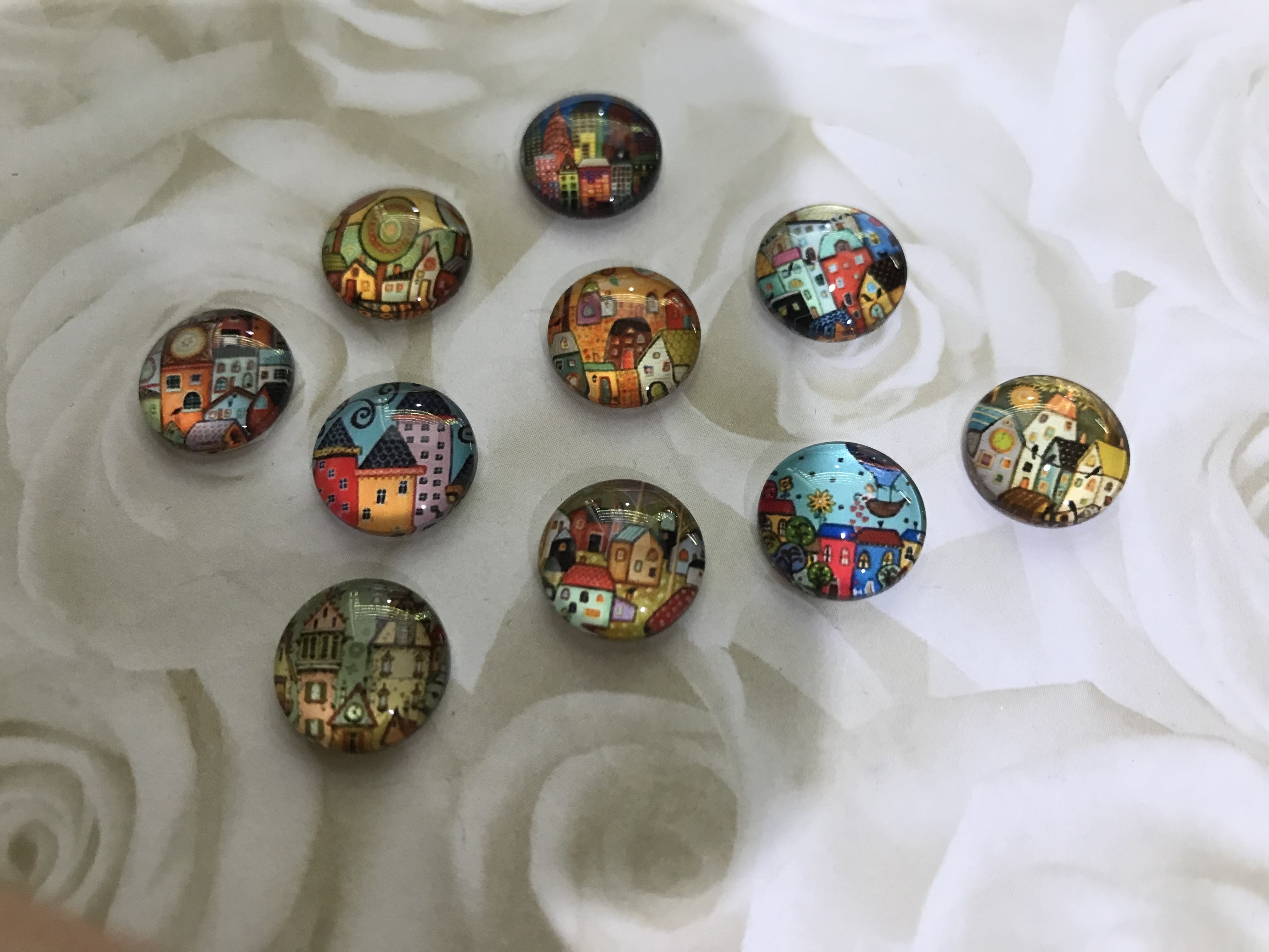 Glass Domed Bright Funky House Designs 12mm Cabochons