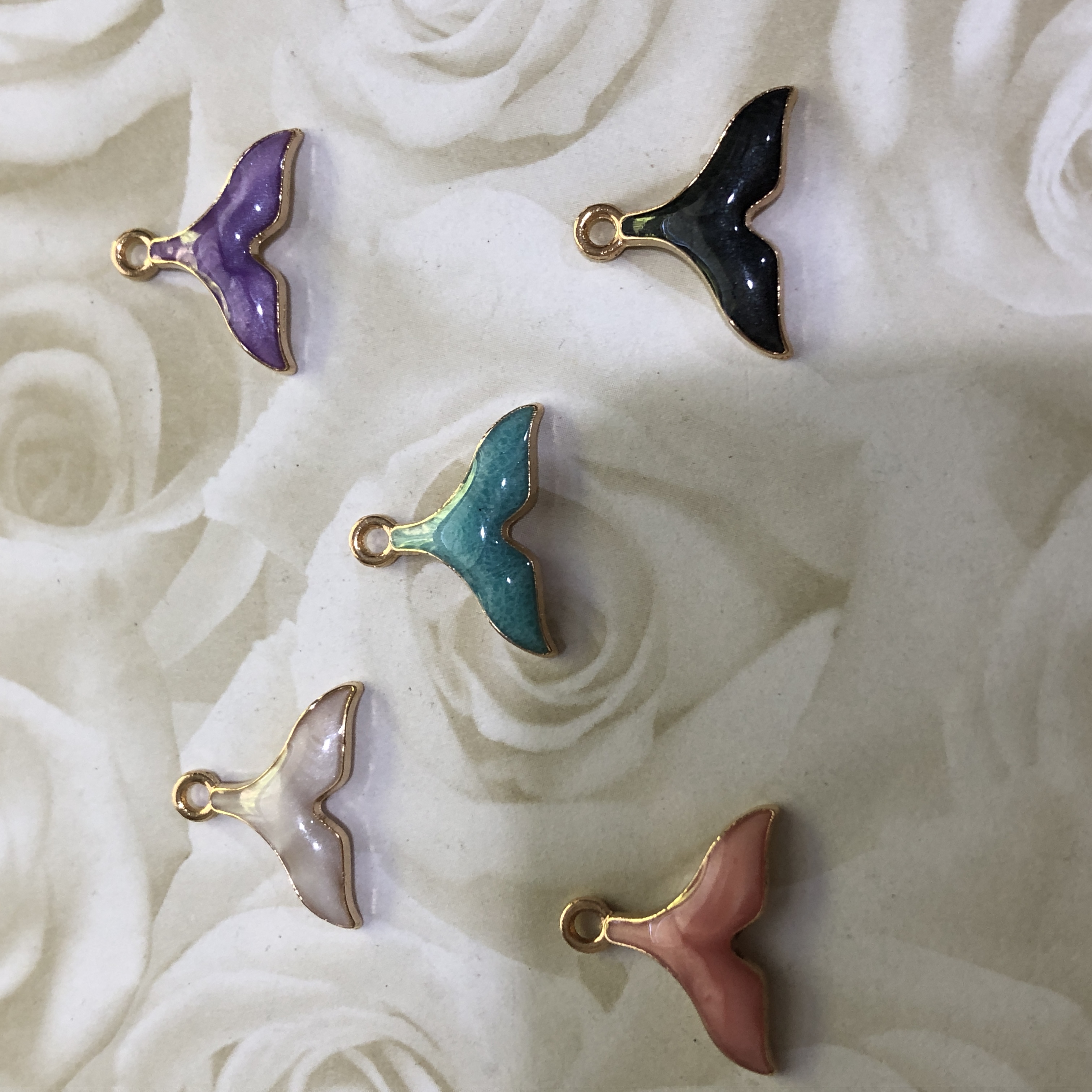 Gold Toned Enamel Whale Tale 17x15mm Mix Charms