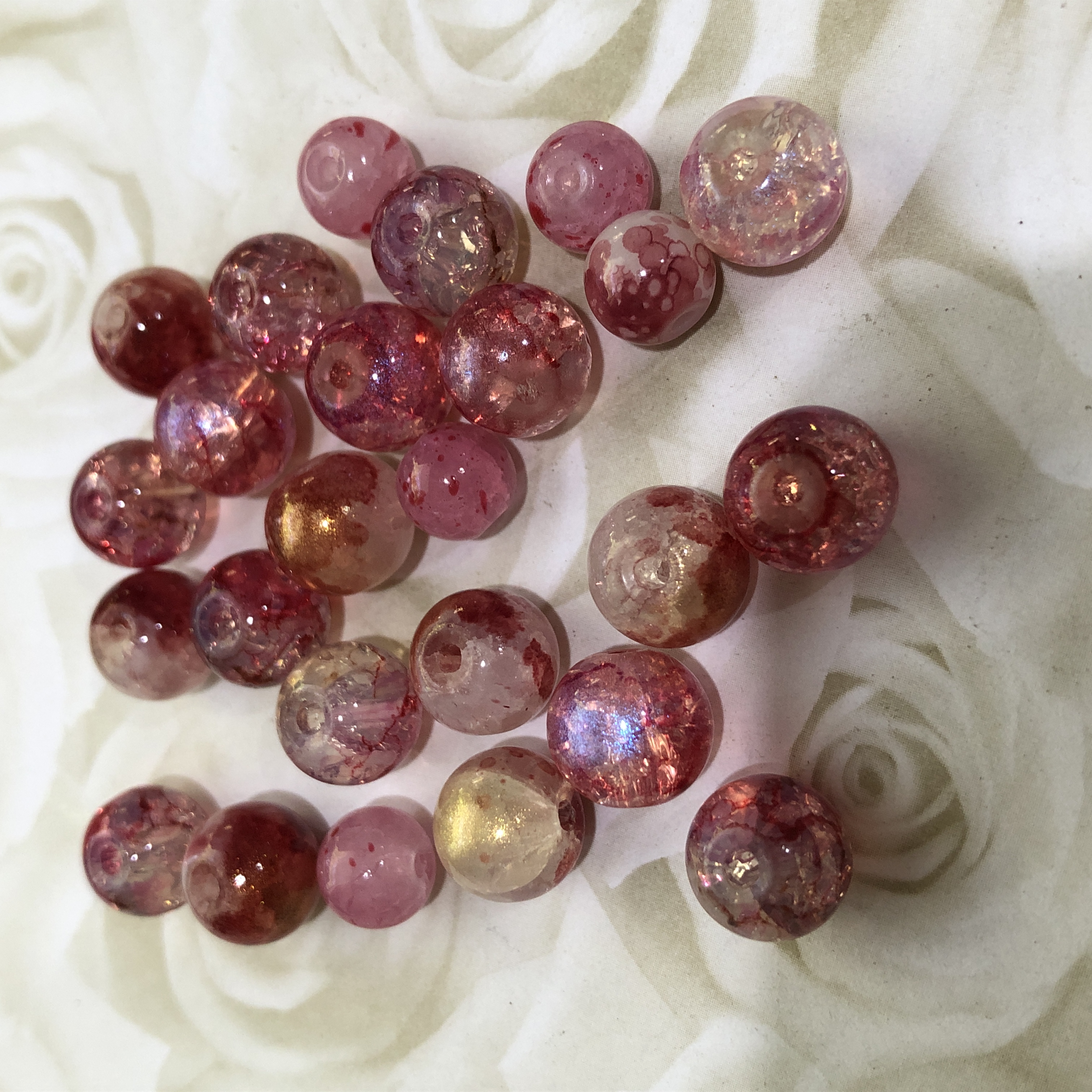 Glass Pinky/Red Sparkling 8-10mm Bead Mix