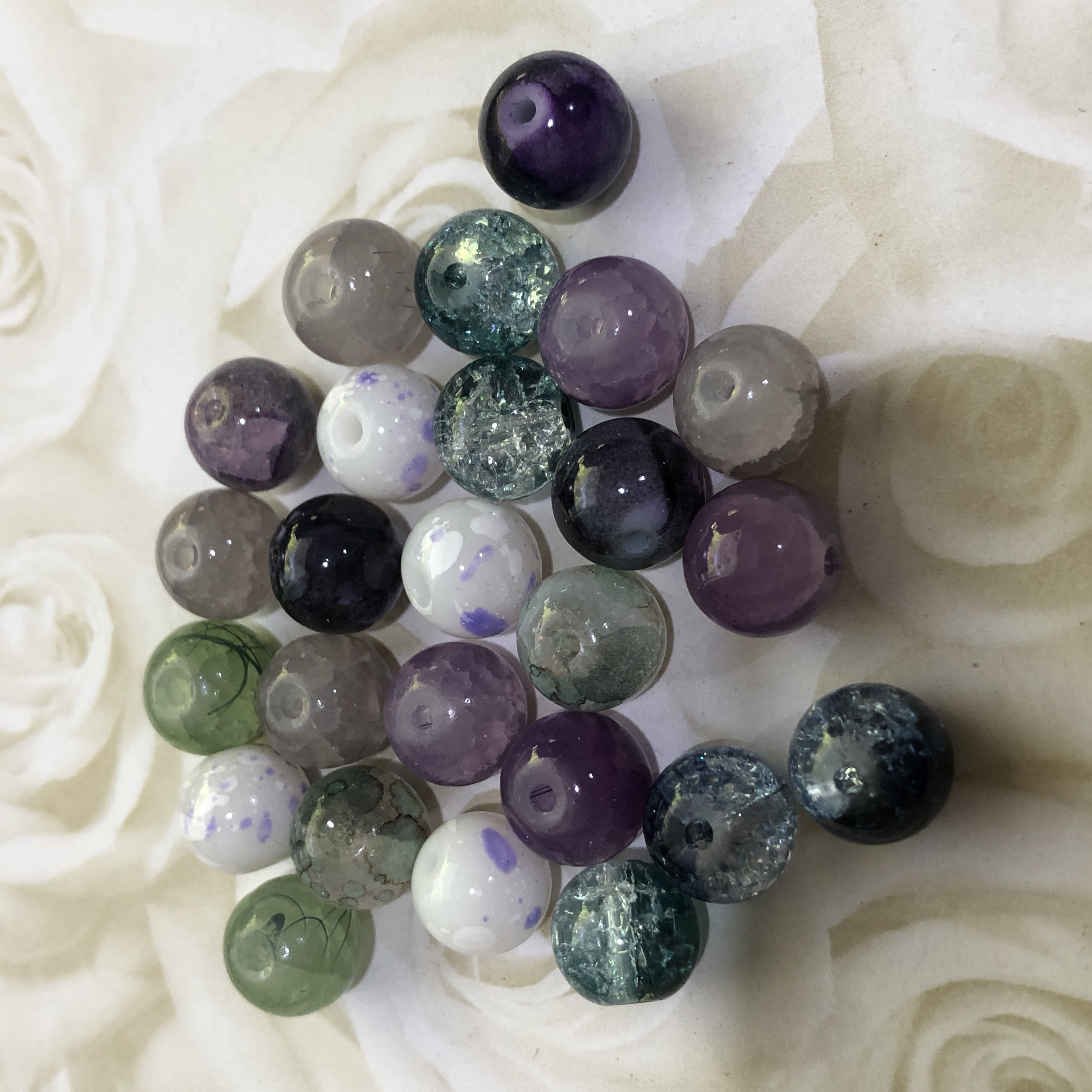 Glass Green/Purple 10mm Bead Mix