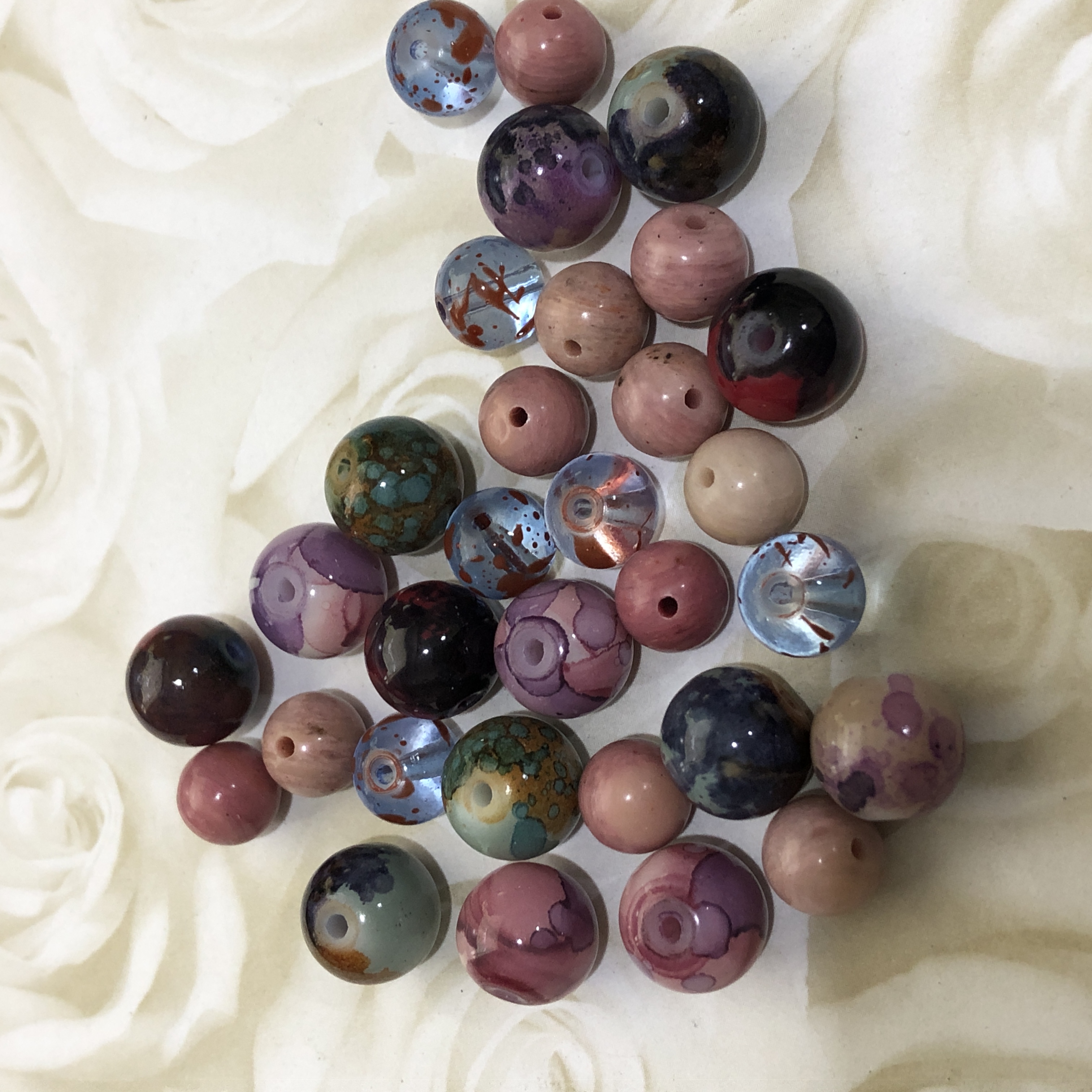 Glass Mottled Jewel Coloured 8-10mm Bead Mix