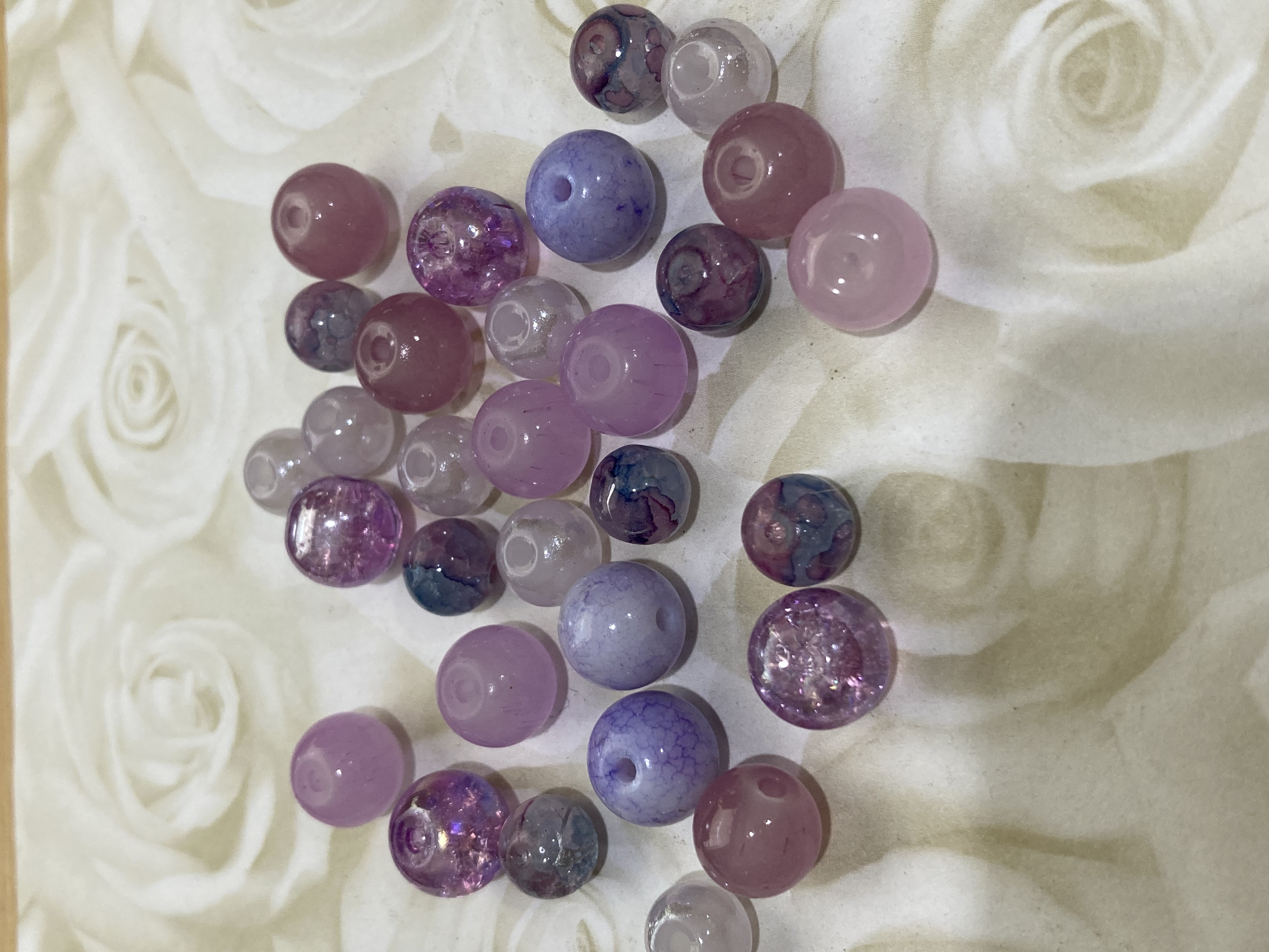 Glass Glossy and Shimmering Pinky/Purple 8-10mm Bead Mix