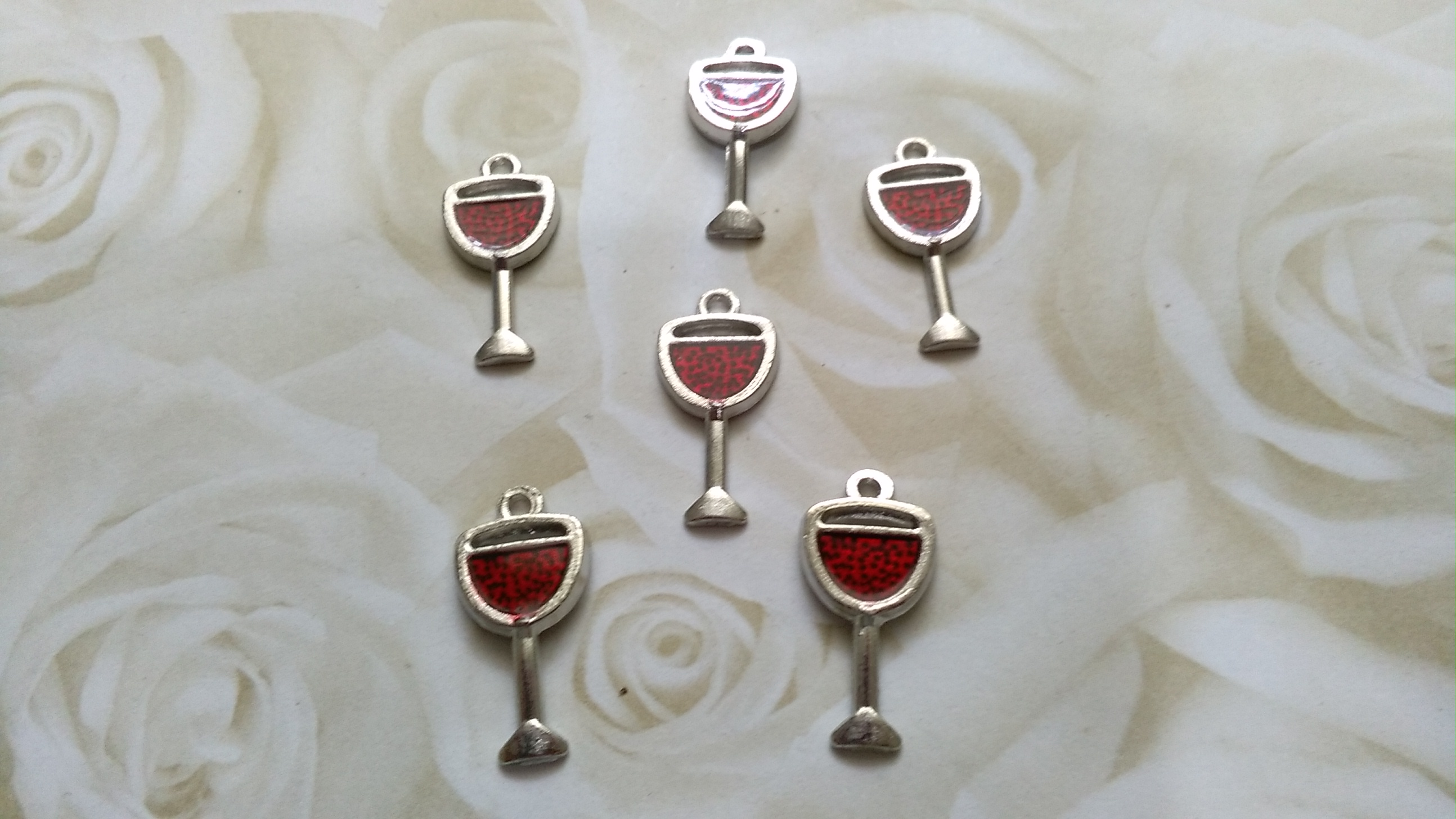 Tibetan Silver and Enamel Red Wine Glass 20x10mm Charms
