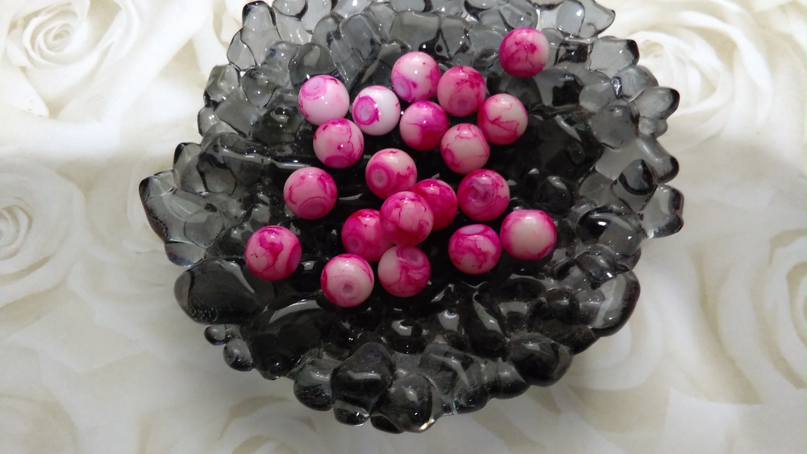 Glass Pink Mottled 8mm Beads