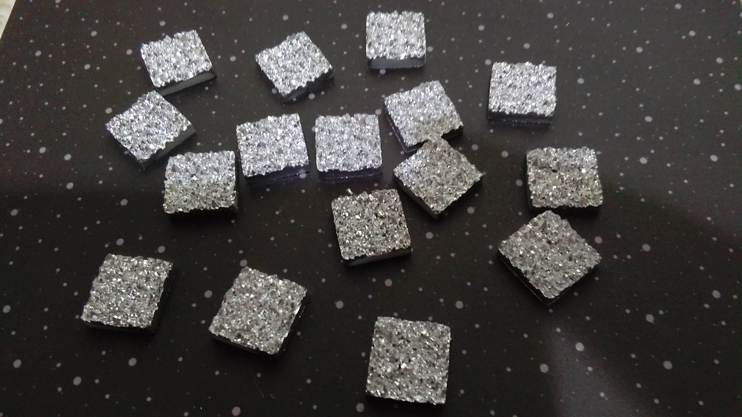 Resin Silver Druzy 12mm Square Cabochons