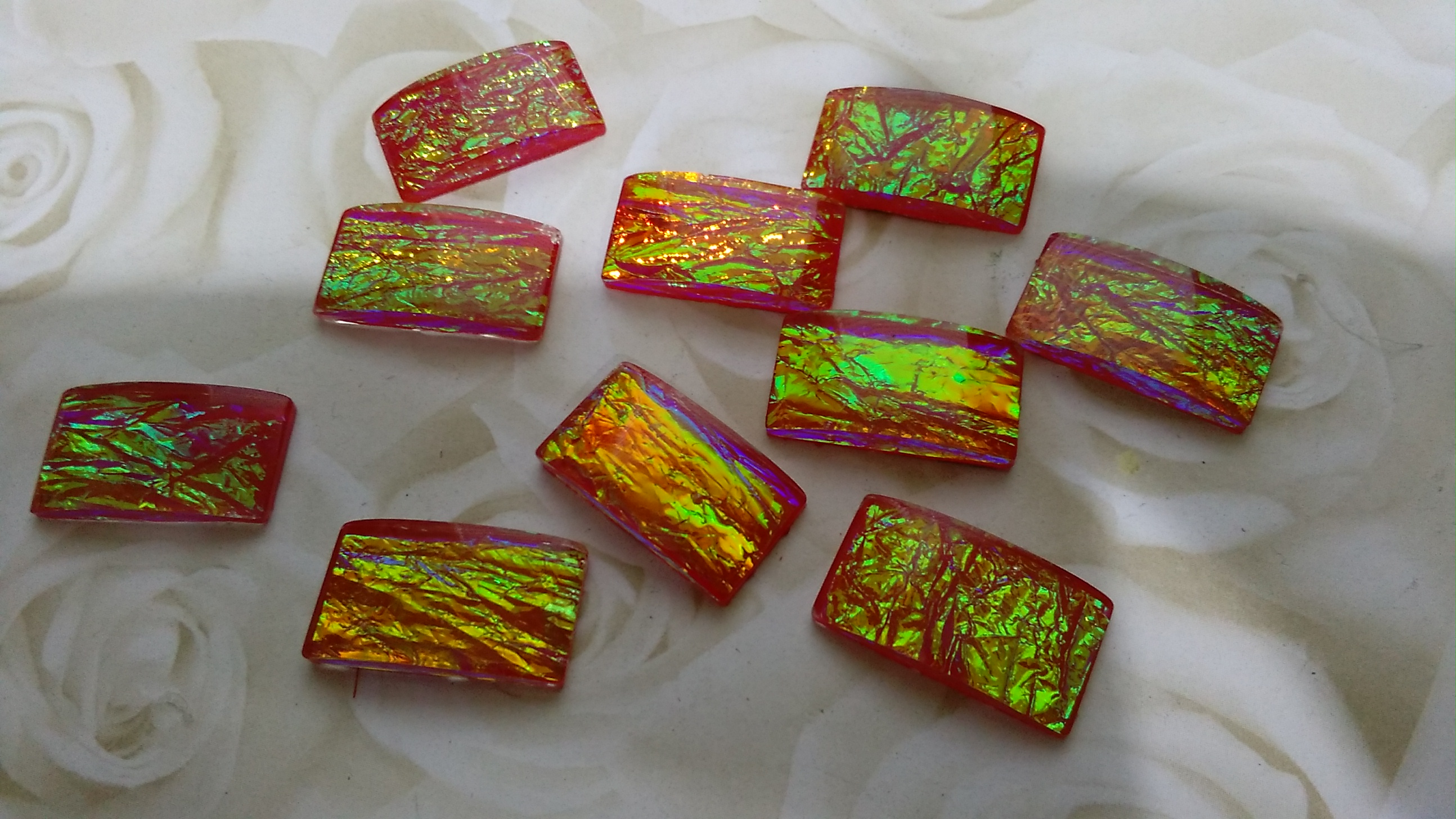 Resin And Foil Domed Rectangle 11x5mm Cabochons