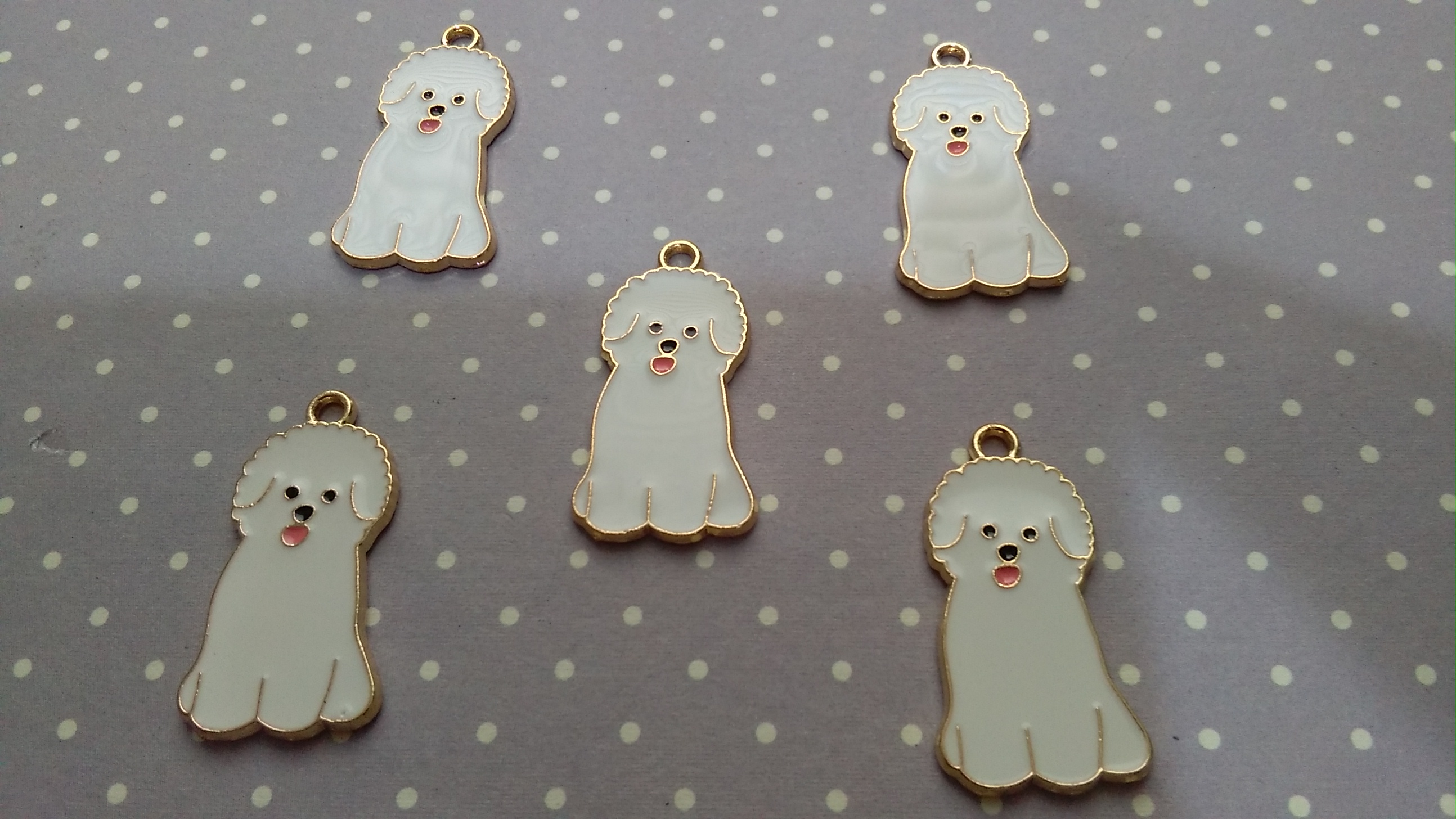 Gold Toned Enamel Bichon 27x24mm Charms