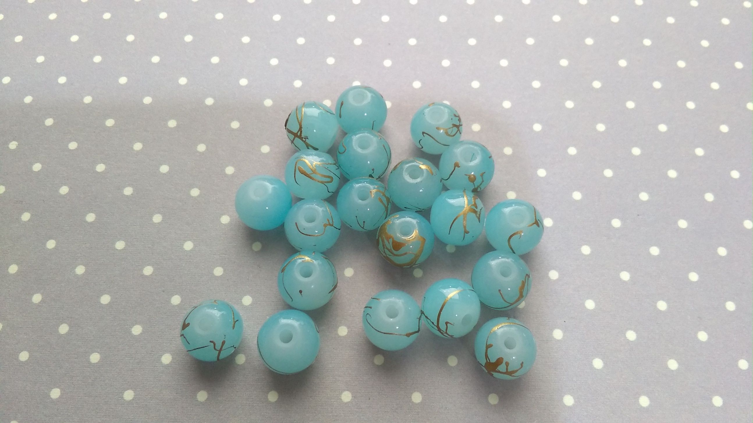 Glass Opaque Blue with Gold Flecks 8mm Beads